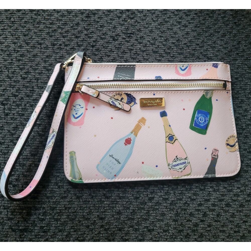 Kate Spade Shore Street Tinie Wristlet Wallet Champagne Bottles Pink 2020